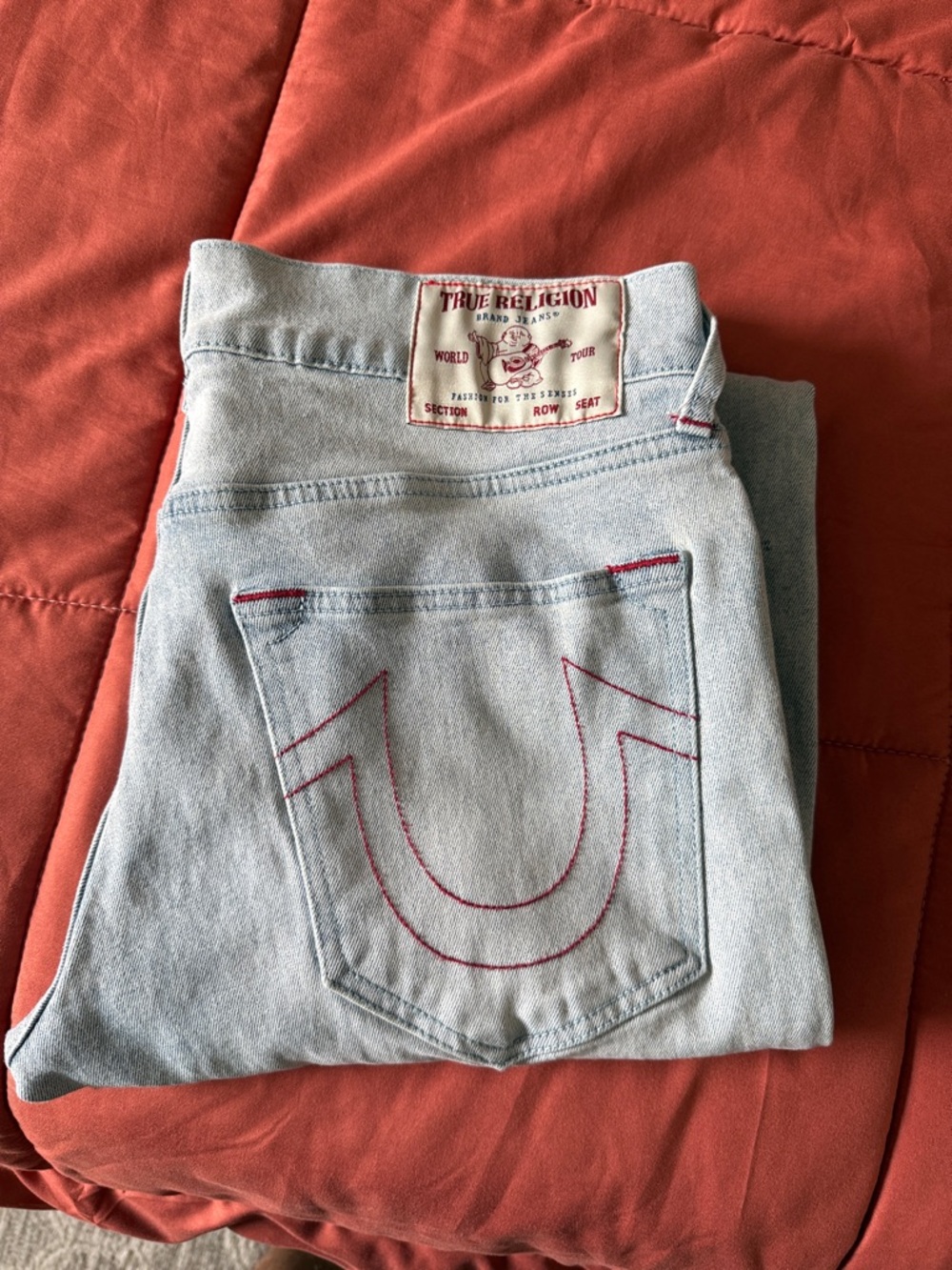 True Religion Light Blue Jeans with Red Stitching